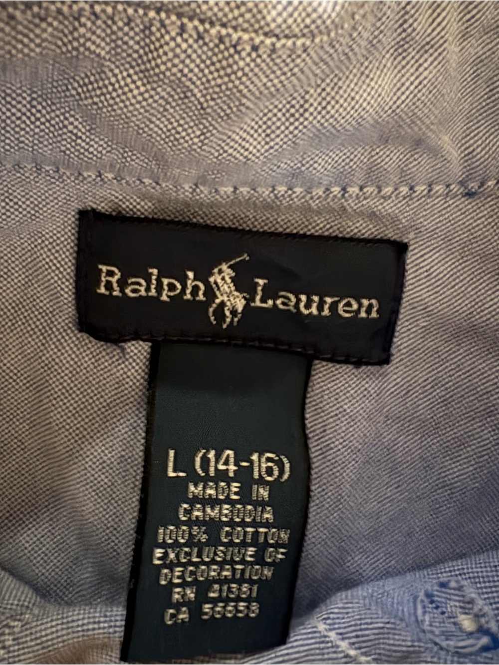 Ralph Lauren Light Blue Button-Down Oxford Shirt Boys Large 14/16 - Picture 6 of 7